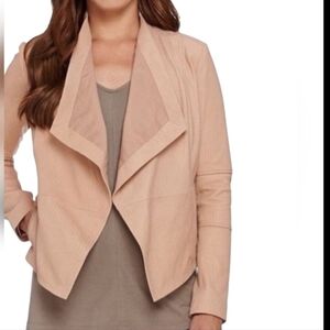 Blush Pink Leather Draped Blazer Pale Mauve Cascade Textured By G.I.L.I. Sz 10